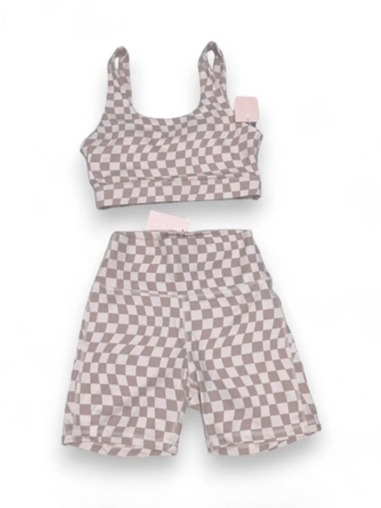 Wilo The Label Pants - NWT Wilo the Label Wave Print Checker Sports Bra and Biker Short Active Set XS
